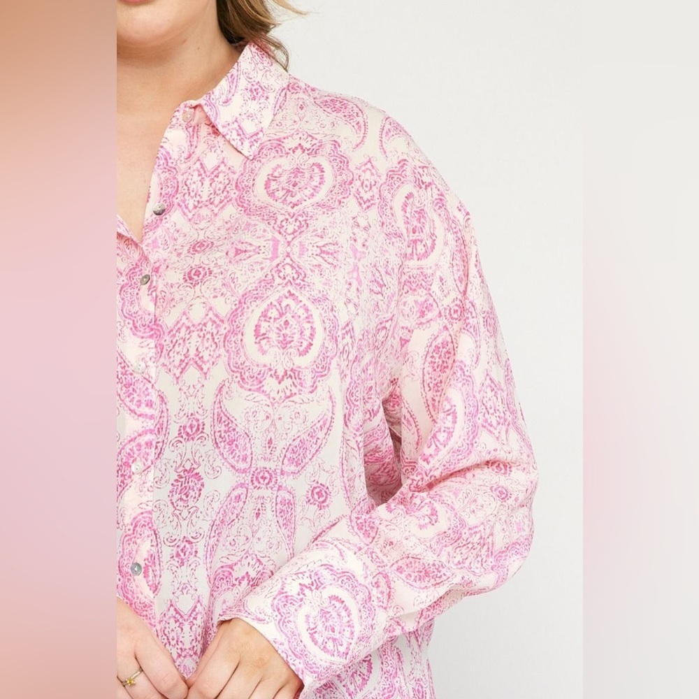 Entro Paisley Floral Button-Down Long Sleeve Boluse NWT small - Picture 6 of 11
